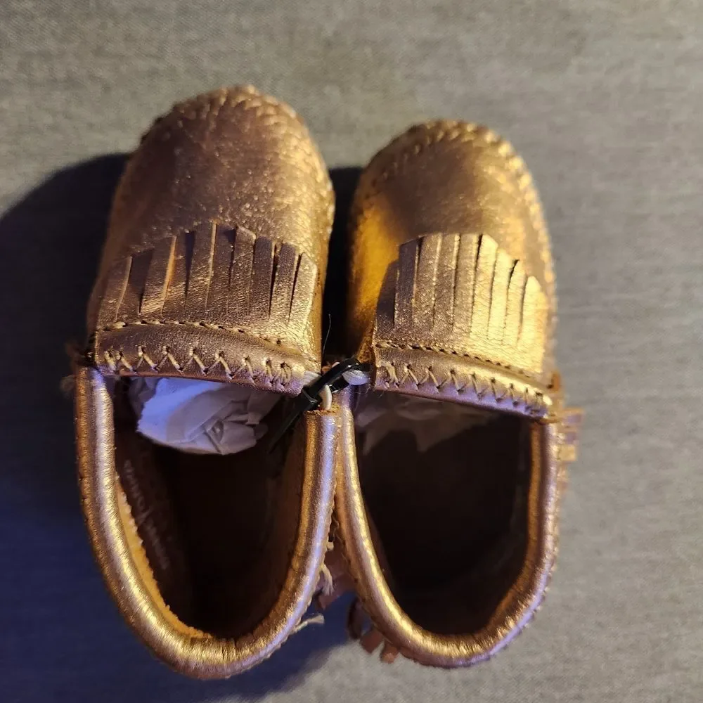 Minnetonka Gold Kids Moccasins with Fringe